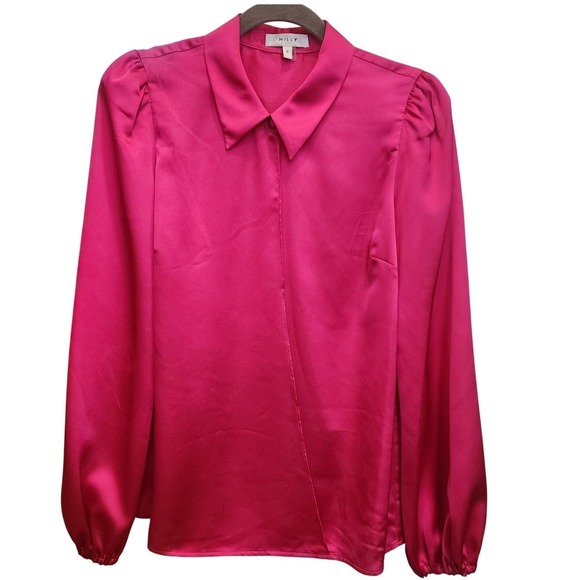 MILLY Karson Luxe Party Pink Fuschia Wrap Front Blouse Medium - Picture 3 of 10